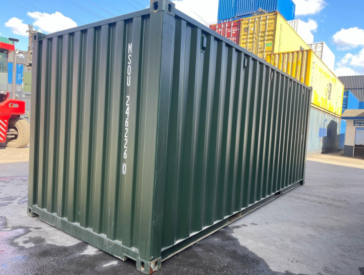 6m (20ft) Shipping Container - One-Trip Used Storage Unit (RAL 6007 Bottle Green) | SA 01