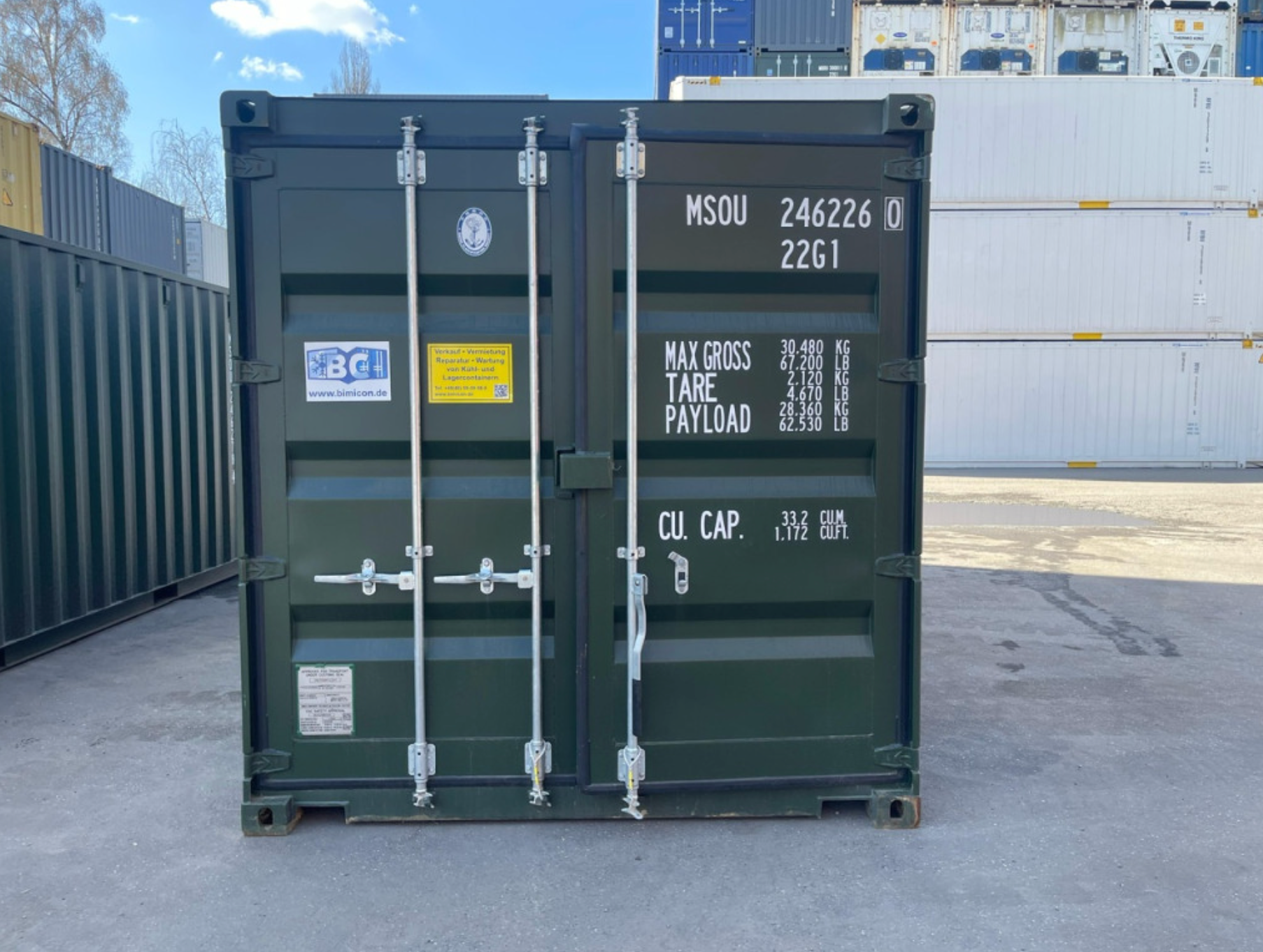 6m (20ft) Shipping Container - One-Trip Used Storage Unit (RAL 6007 Bottle Green) | SA 02