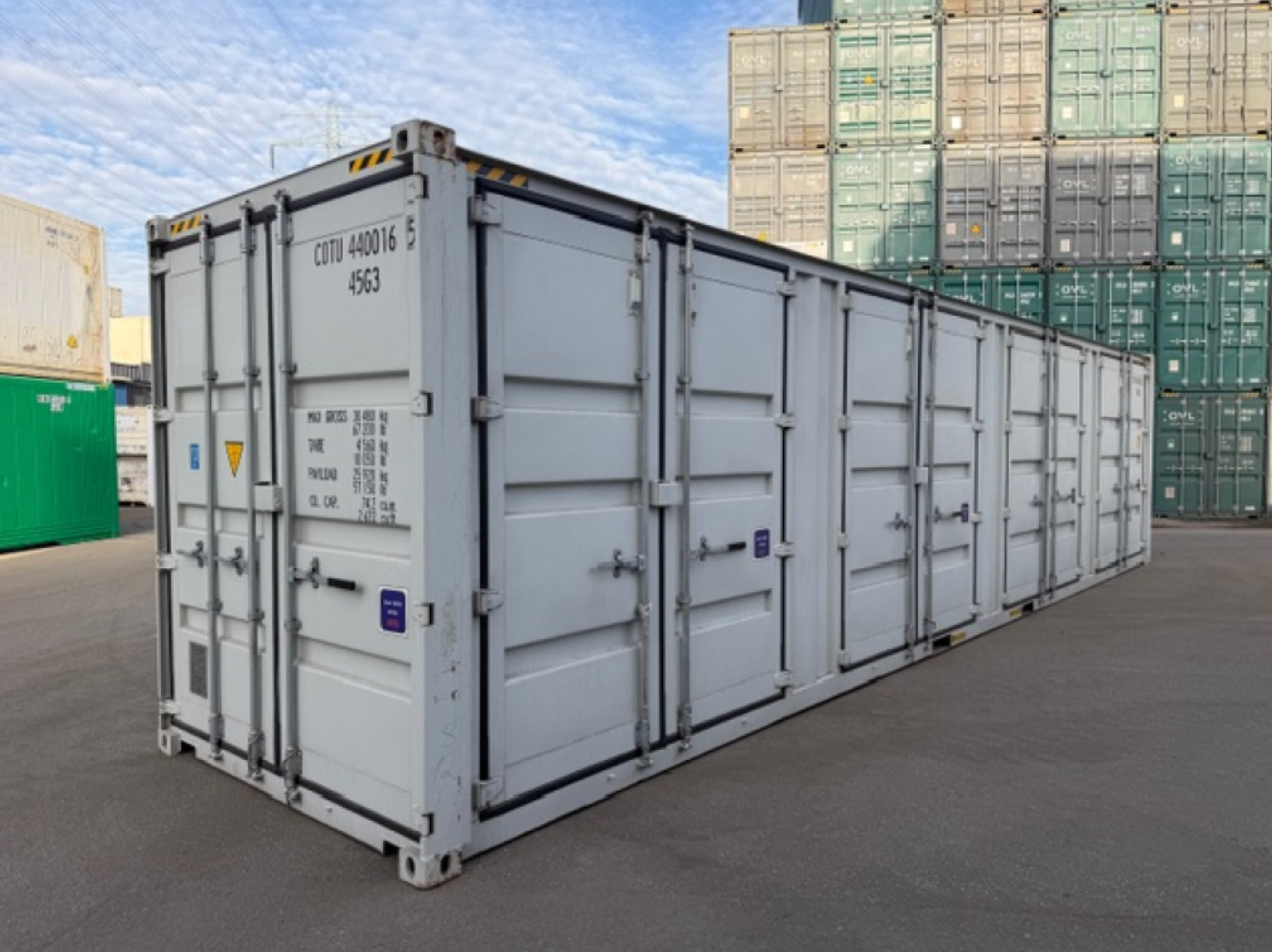 12m (40ft) High Cube Shipping Container - 2025 One-Trip 4-Door Multi-Access Unit (RAL 7035 Light Gray) | SA Depot