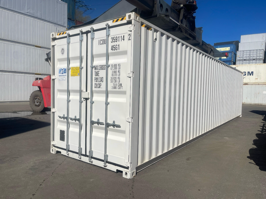 12m (40ft) High Cube Shipping Container - New One-Trip Double Door Unit (RAL 9010 Pure White) | SA Depot
